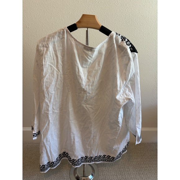 Talbots Embroidered Tunic Women XL White Black Lace Eyelet Boho Cotton Top - Picture 6 of 6